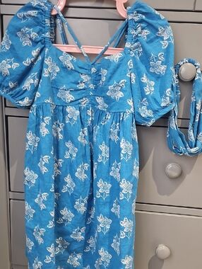 Blue Floral Puff Sleeve Dress